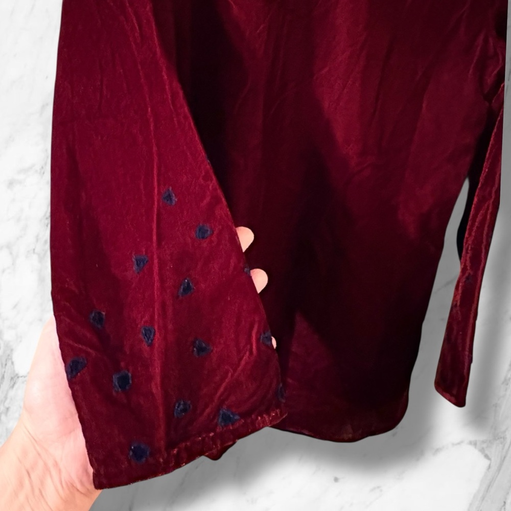 Elegant Benares Burgundy & Blue Women's Top Small Long Sleeves Decorative - Picture 4 of 7
